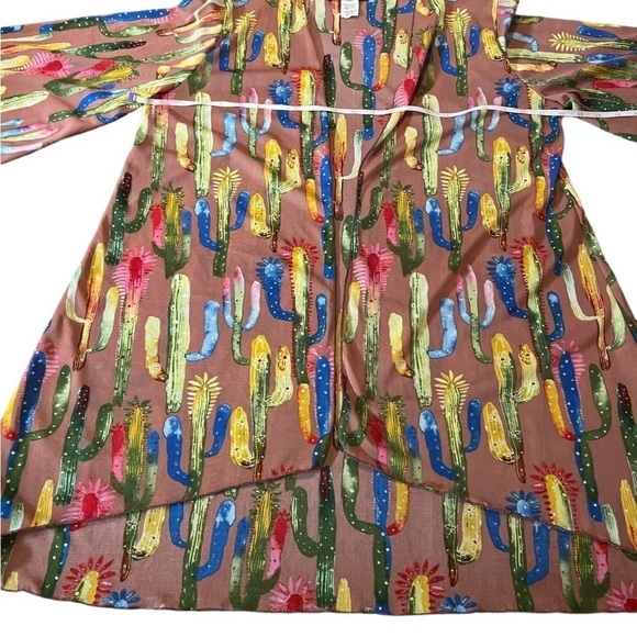 L & B LUCKY & BLESSED COLORFUL CACTUS SHEER KIMONO SIZE MEDIUM - Picture 5 of 9